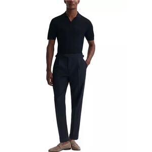 REISS Thom Tapered Trousers With Turn Ups Navy Blue 30